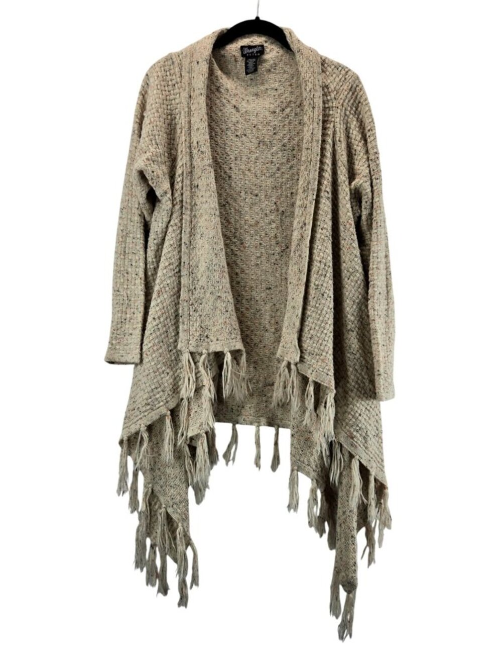 Open-Front Sweater Cardigan Beige Speckled XL Wrangler Retro Asymmetric Western